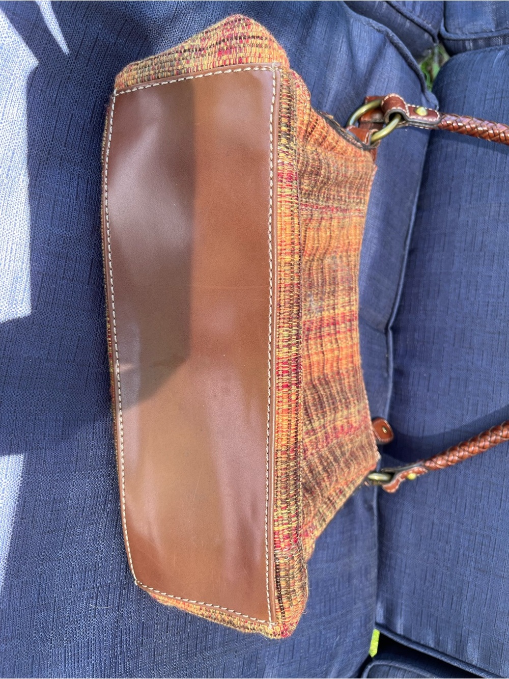 Fossil Woven Multicolor Shoulder Bag with Braided Brown Handle - Picture 5 of 7